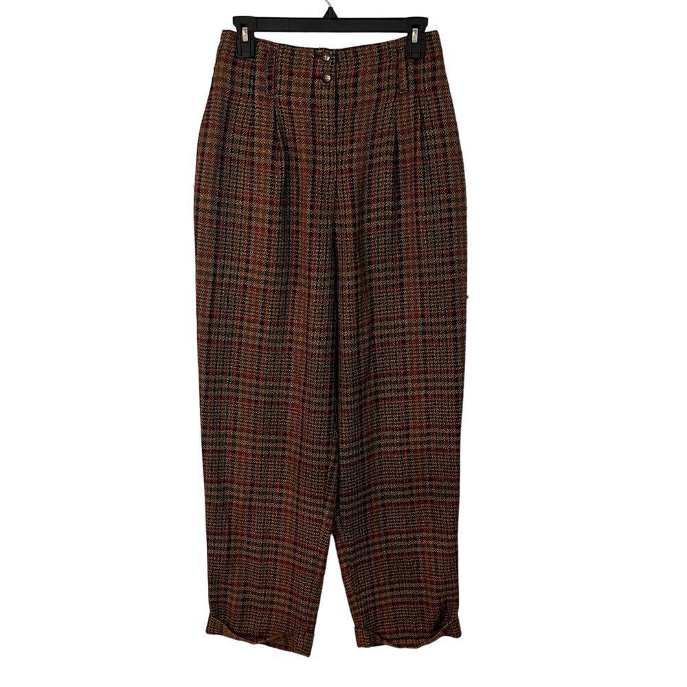 VTG 90'S Express Brown Plaid High Rise Wide Leg Pants Sz 5/6